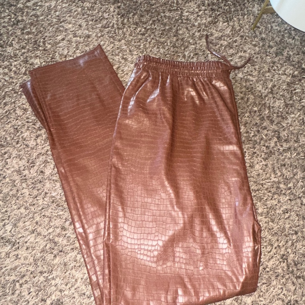 Missguided Plus Brown Croc-Embossed Faux Leather Pants